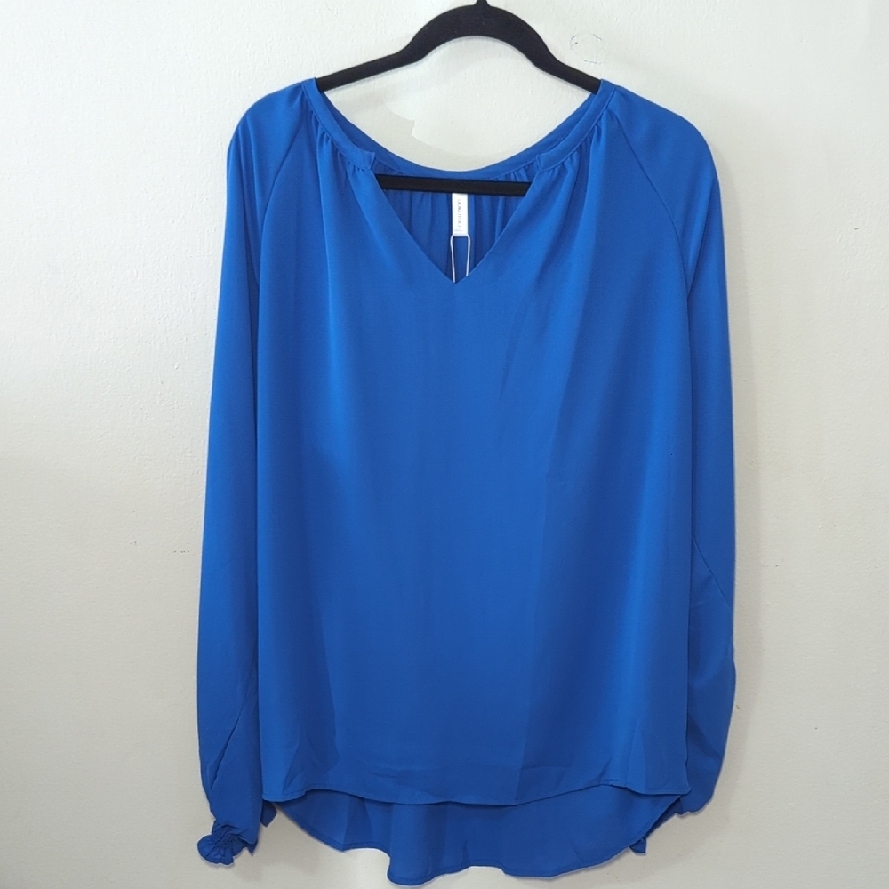 Dokotoo Bishop Sleeve Blouse Royal Blue V-neck NEW Women's Size L